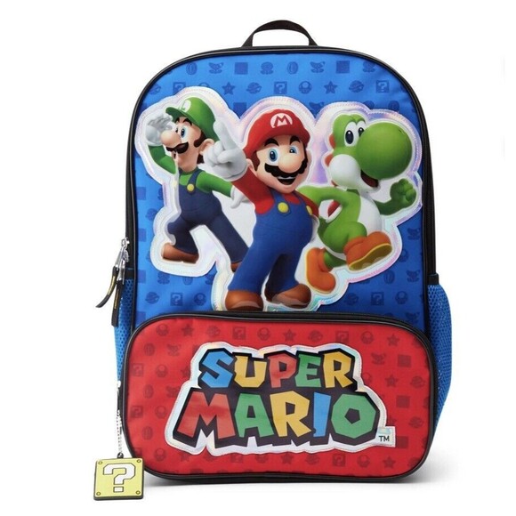 NEW Super Mario Bros Backpack 17” It's-a me Kids Nintendo Blue Red And Blue … - Picture 2 of 9